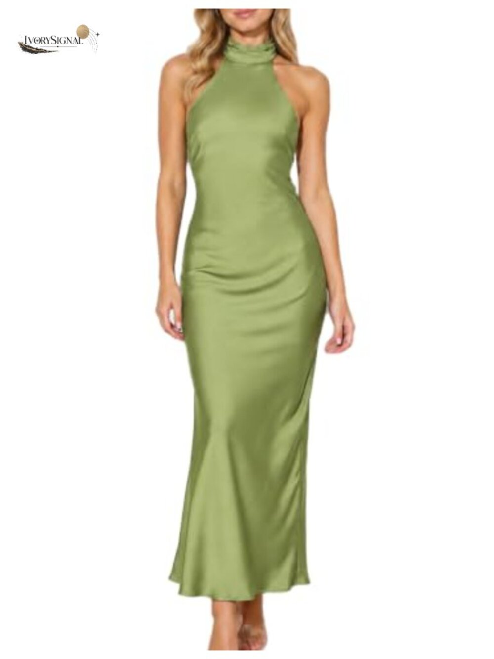 Satin Halter Neck Backless Maxi Dress Sleeveless A-Line Formal